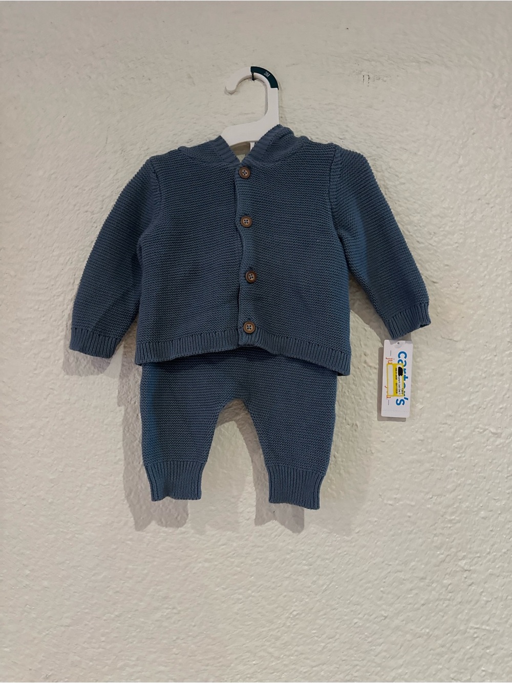 Carter's Blue Knit Hooded Cardigan & Pants Set